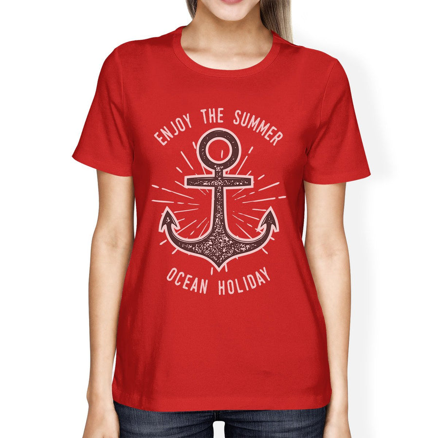 Enjoy The Summer Ocean Holiday Womens Red Shirt