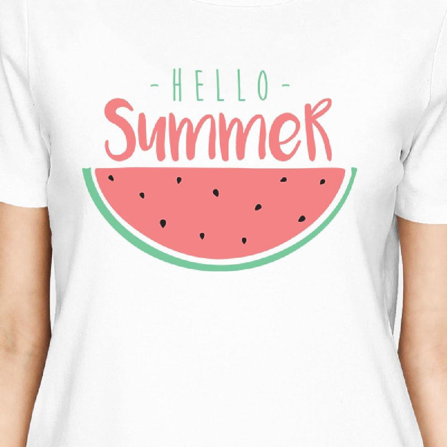 Hello Summer Watermelon Womens White Shirt