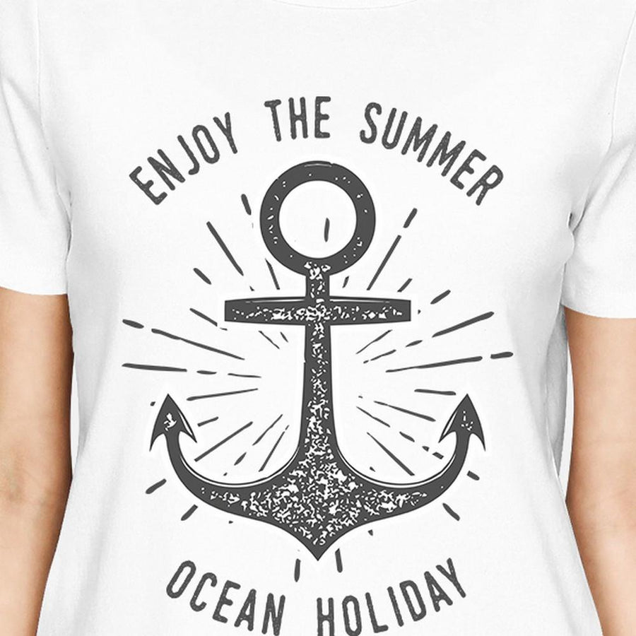 Enjoy The Summer Ocean Holiday Womens White Shirt