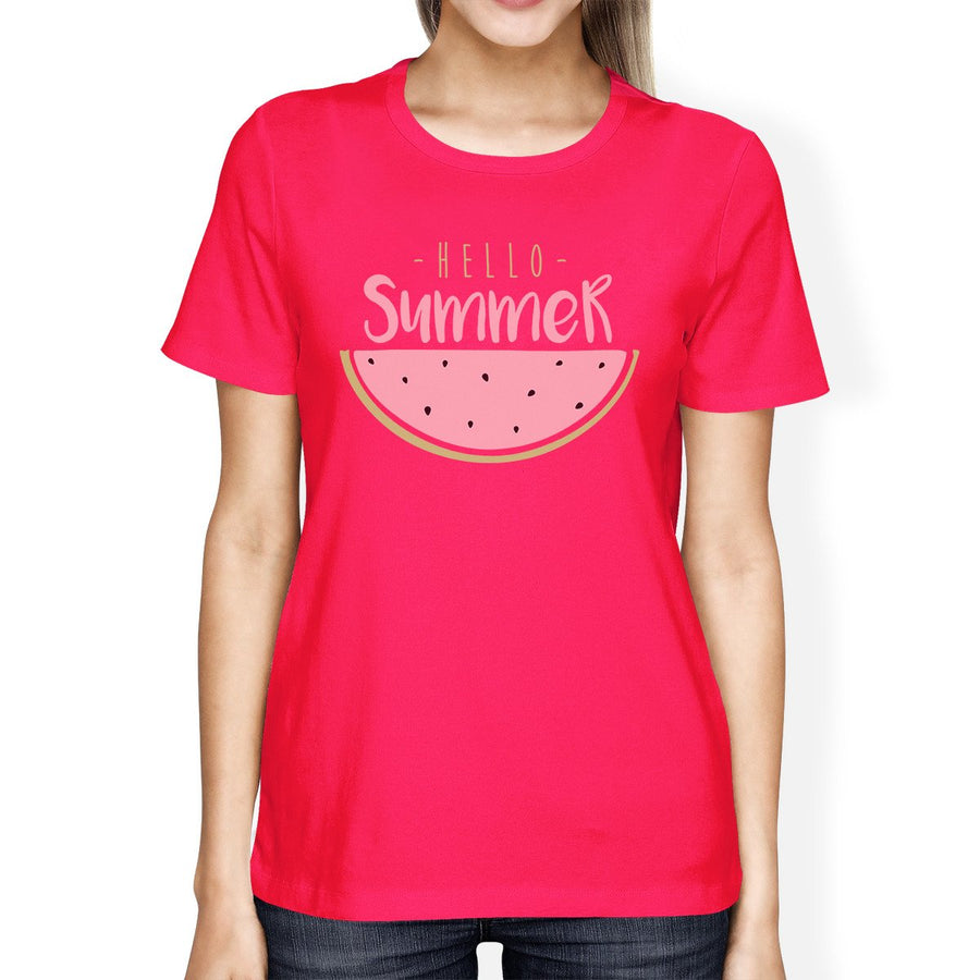 Hello Summer Watermelon Womens Hot Pink Shirt