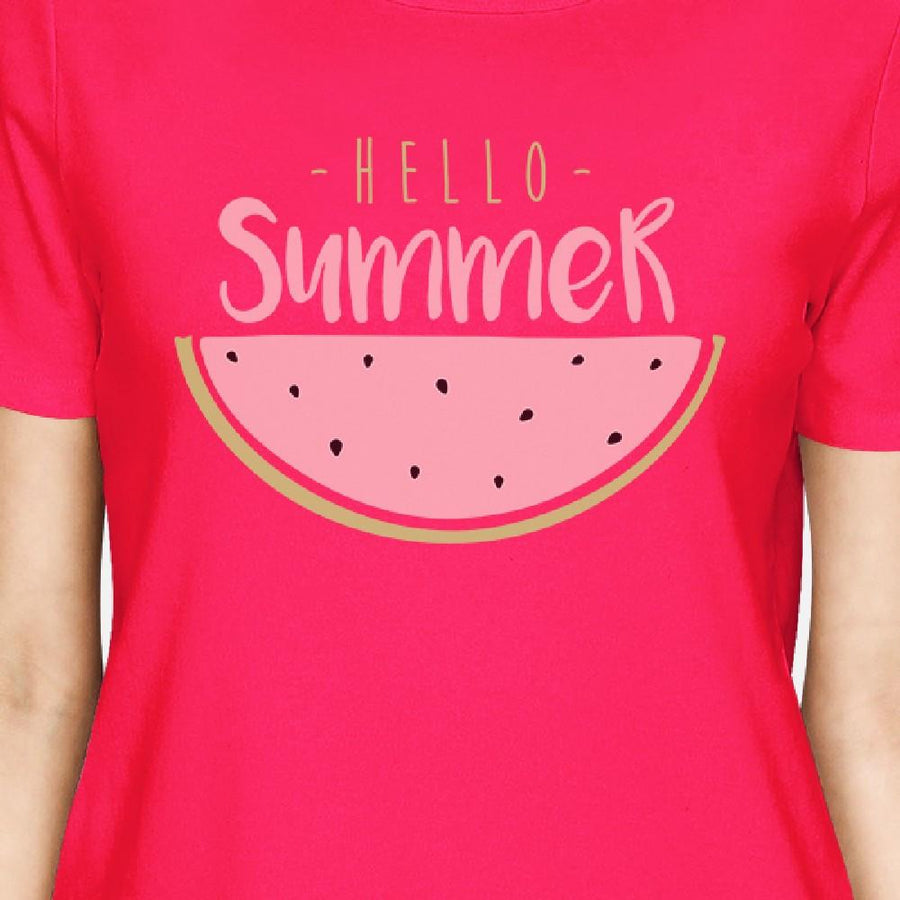 Hello Summer Watermelon Womens Hot Pink Shirt