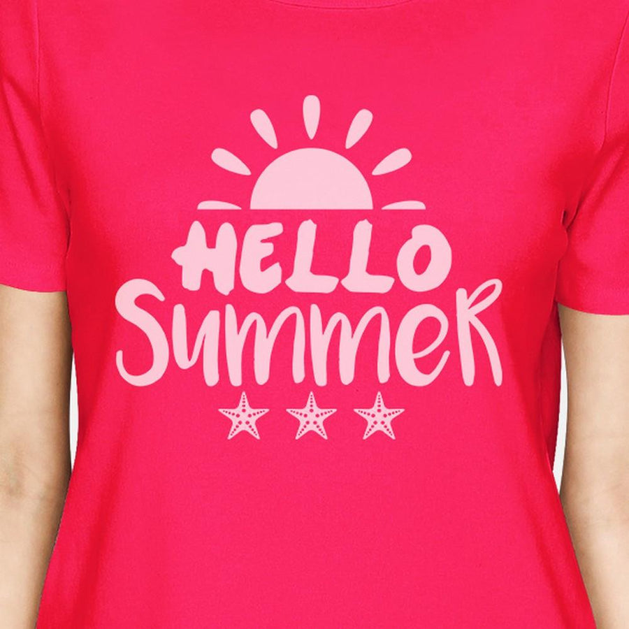 Hello Summer Sun Womens Hot Pink Shirt