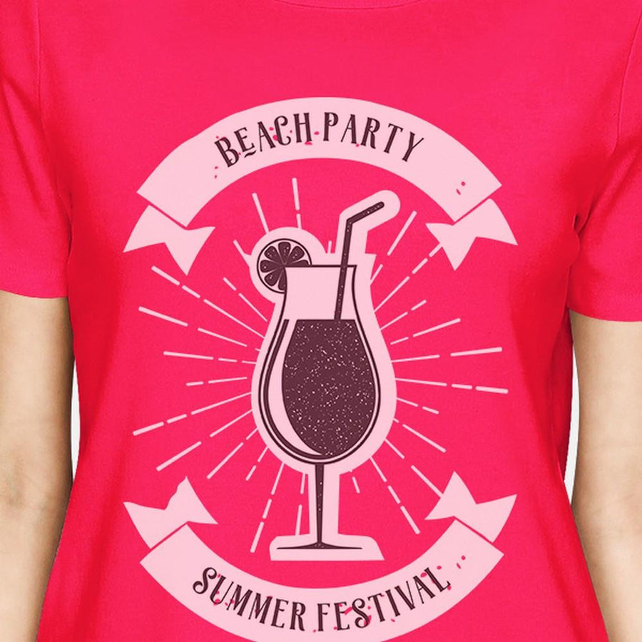 Beach Party Summer Festival Womens Hot Pink Shirt