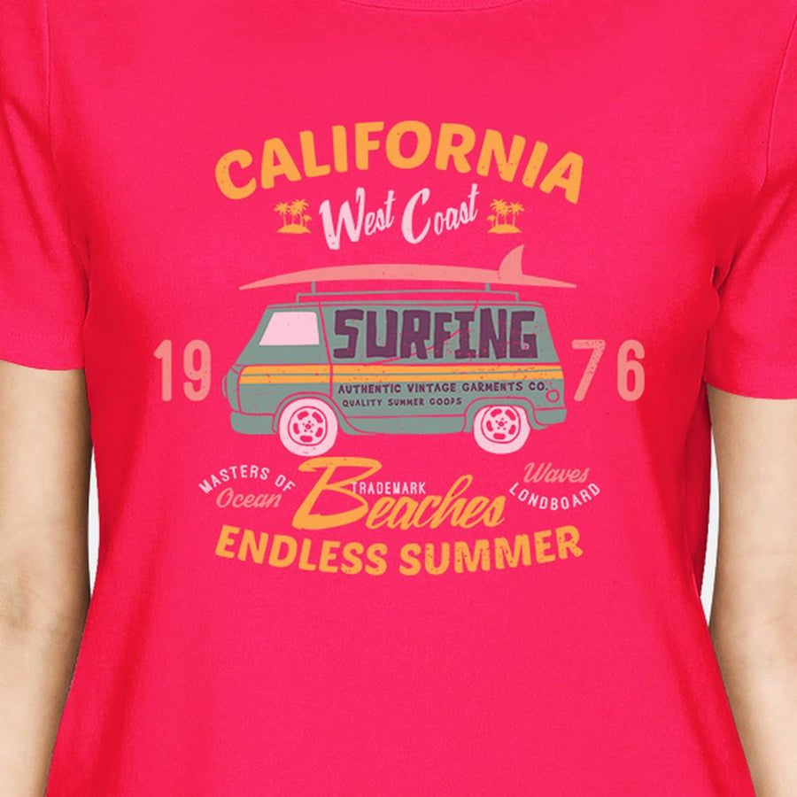 California Beaches Endless Summer Womens Hot Pink Shirt