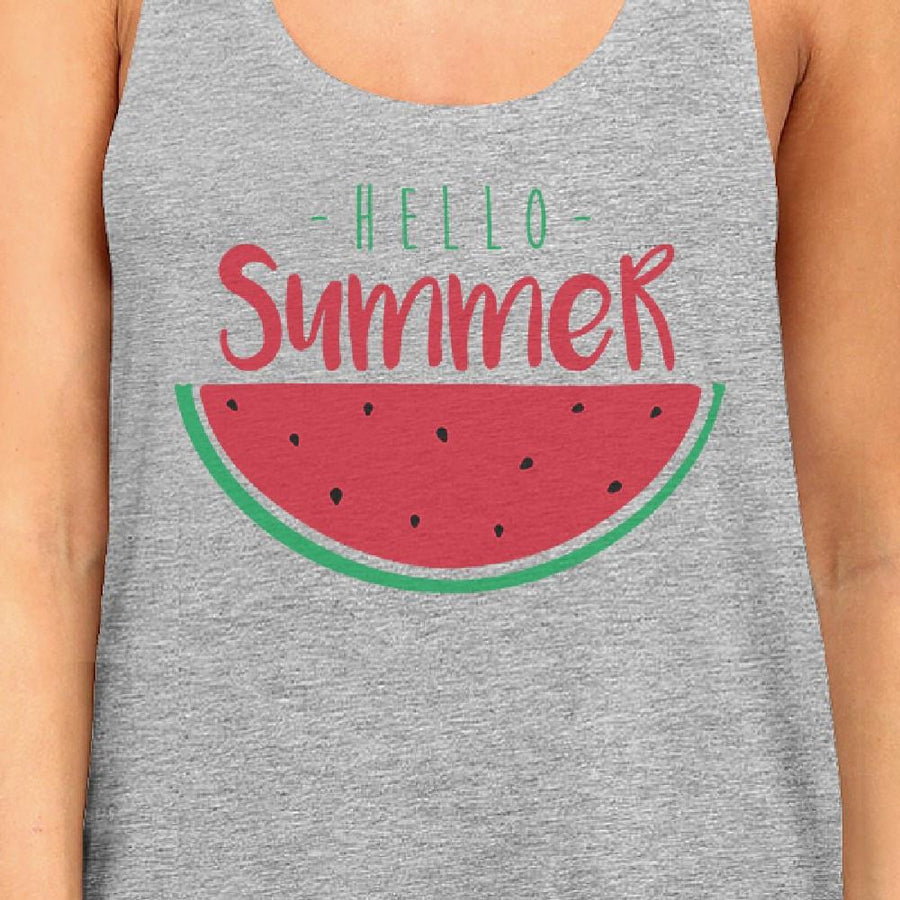 Hello Summer Watermelon Womens Grey Tank Top