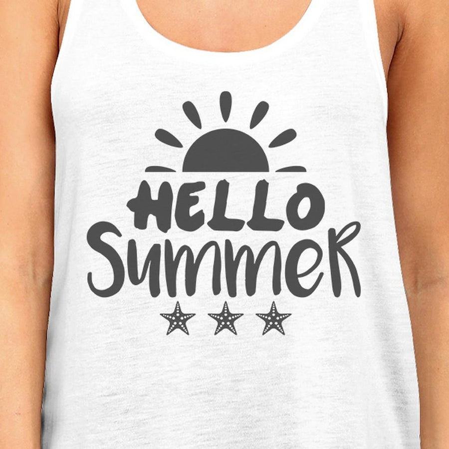 Hello Summer Sun Womens White Tank Top