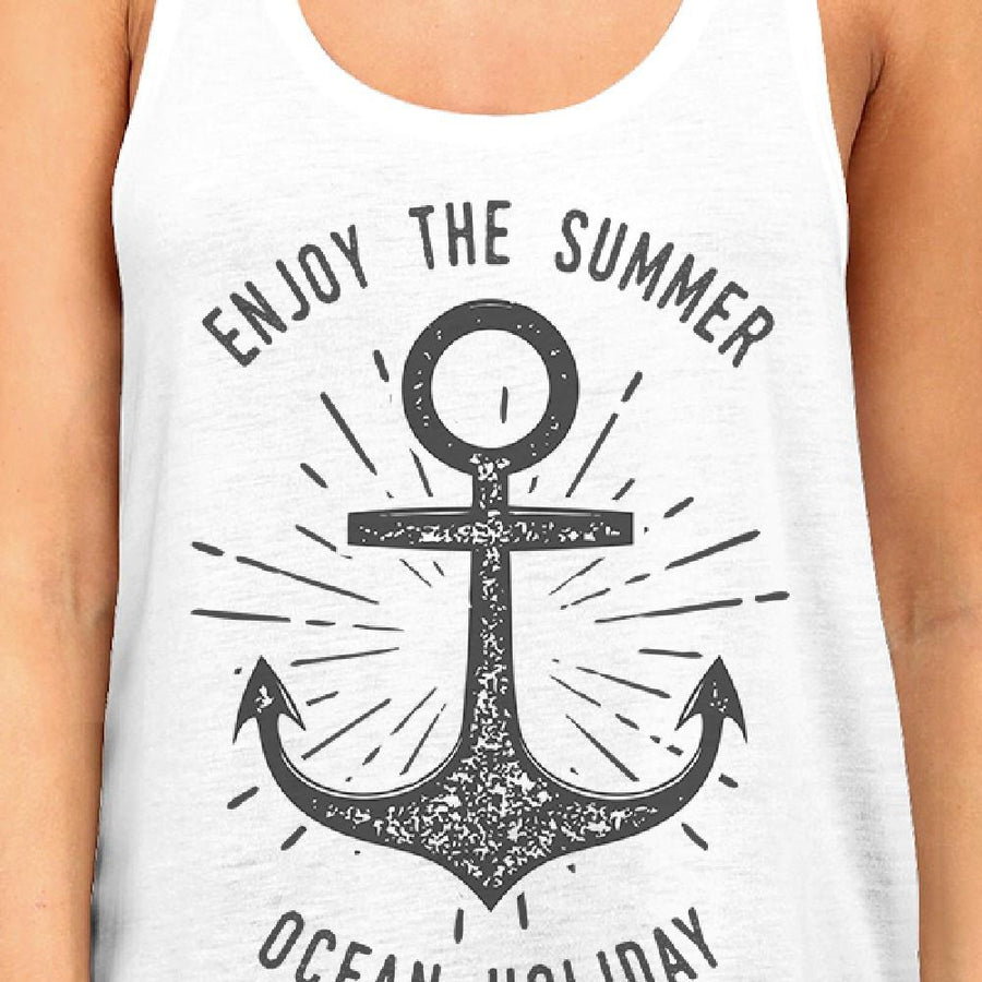 Enjoy The Summer Ocean Holiday Womens White Tank Top