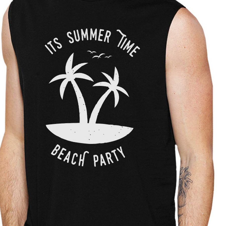 It's Summer Time Beach Party Mens Black Muscle Top