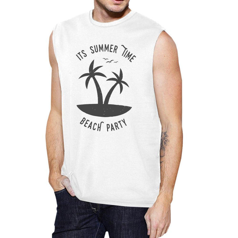 It's Summer Time Beach Party Mens White Muscle Top