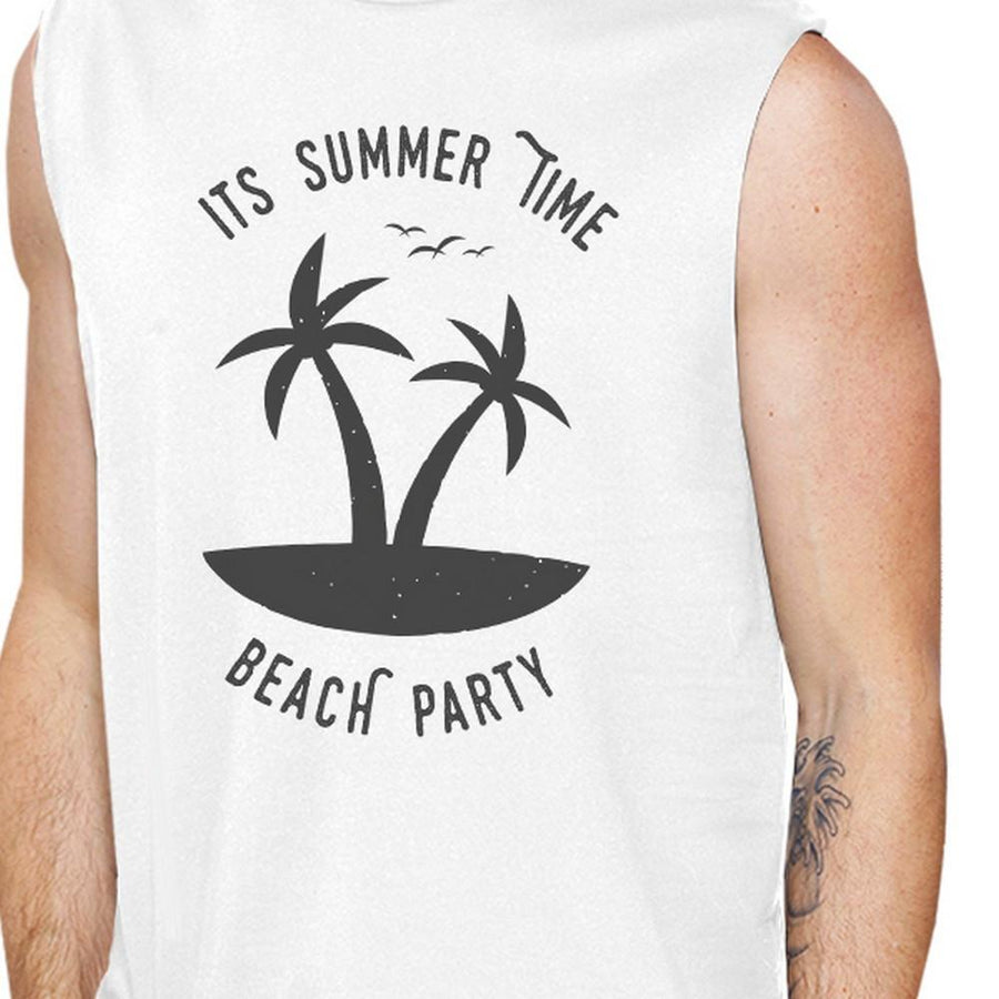 It's Summer Time Beach Party Mens White Muscle Top