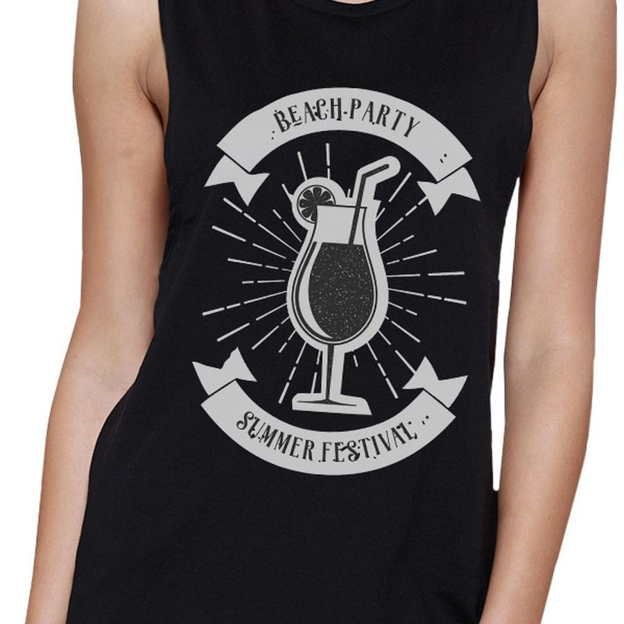 Beach Party Summer Festival Womens Black Muscle Top