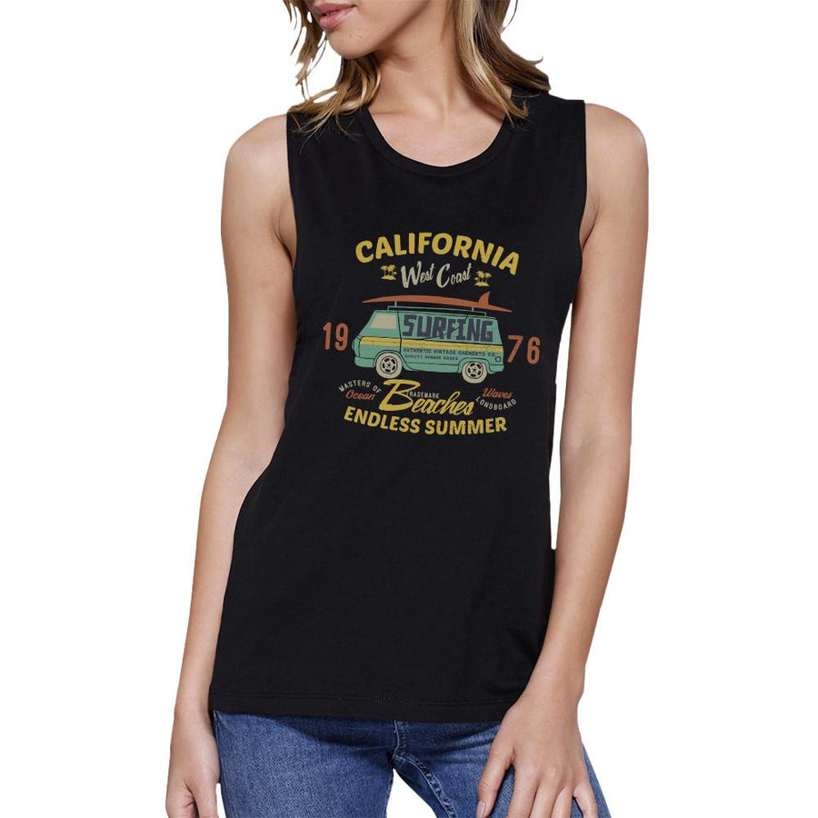 California Beaches Endless Summer Womens Black Muscle Top