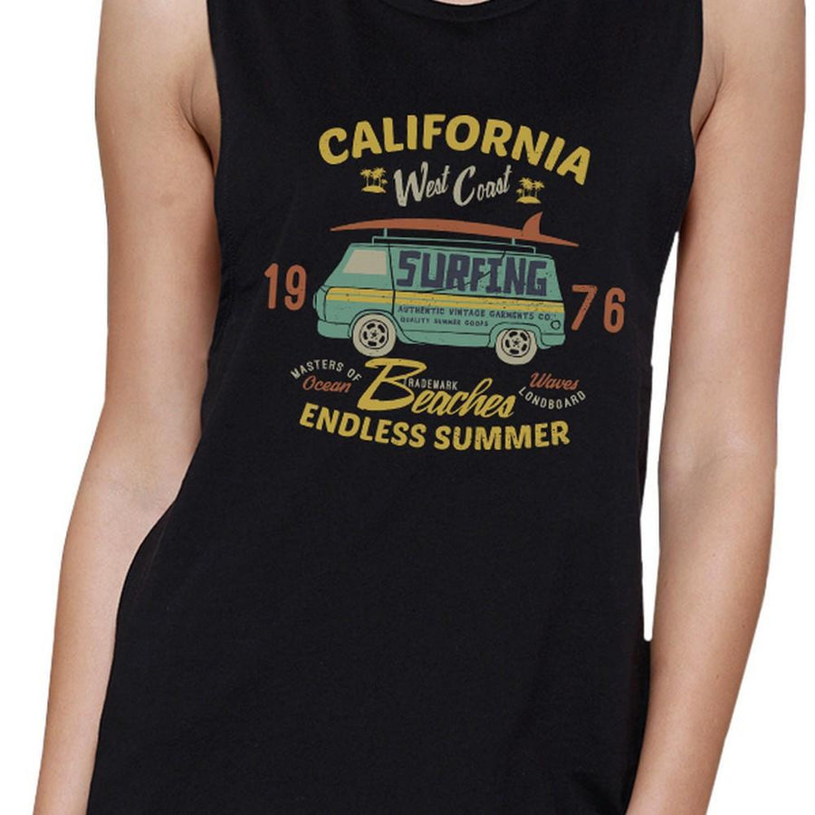 California Beaches Endless Summer Womens Black Muscle Top