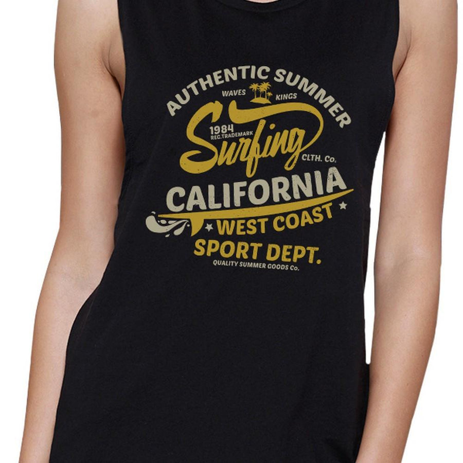 Authentic Summer Surfing California Womens Black Muscle Top