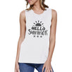 Hello Summer Sun Womens White Muscle Top