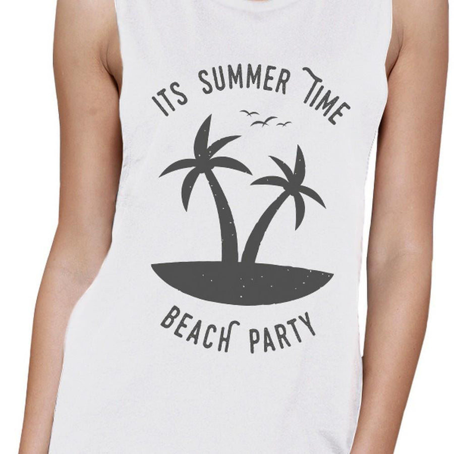 It's Summer Time Beach Party Womens White Muscle Top