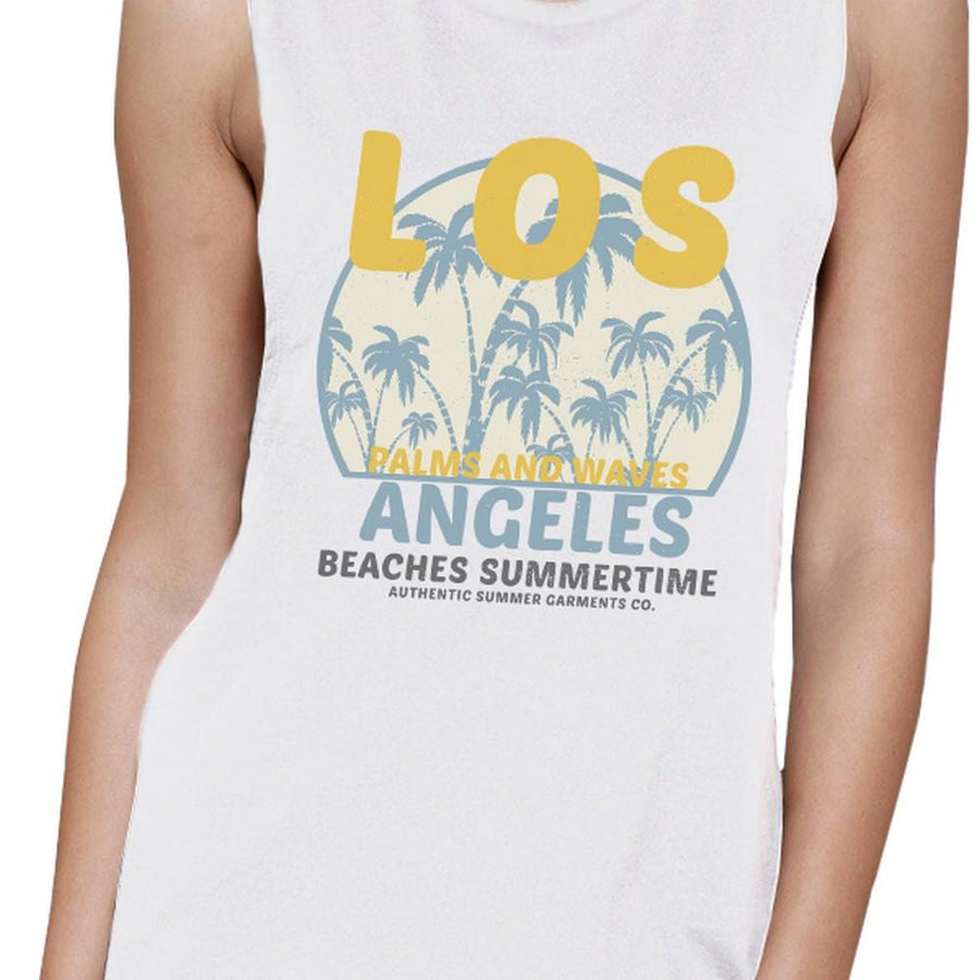 Los Angeles Beaches Summertime Womens White Muscle Top