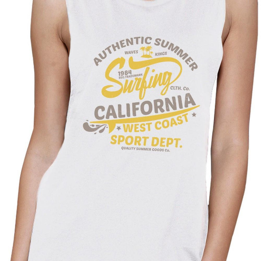 Authentic Summer Surfing California Womens White Muscle Top