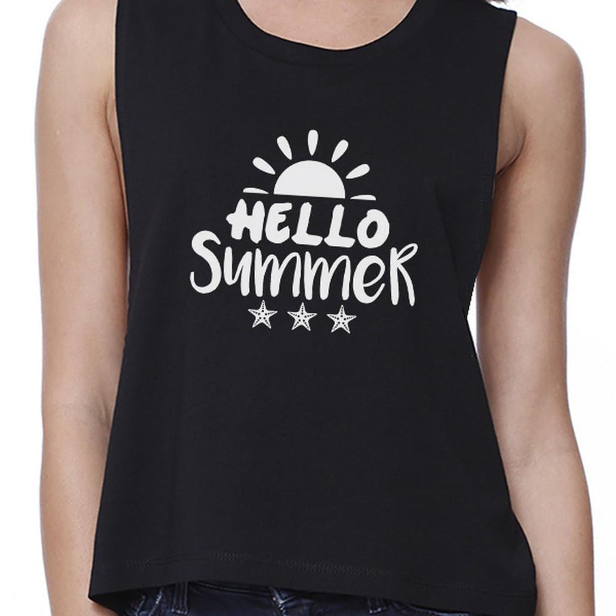 Hello Summer Sun Womens Black Crop Top