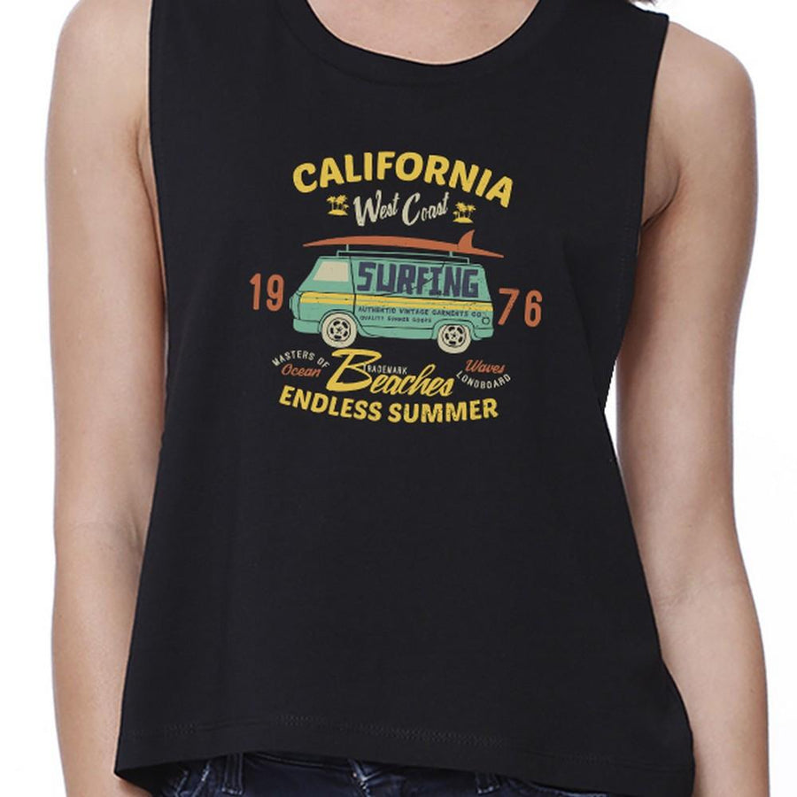 California Beaches Endless Summer Womens Black Crop Top