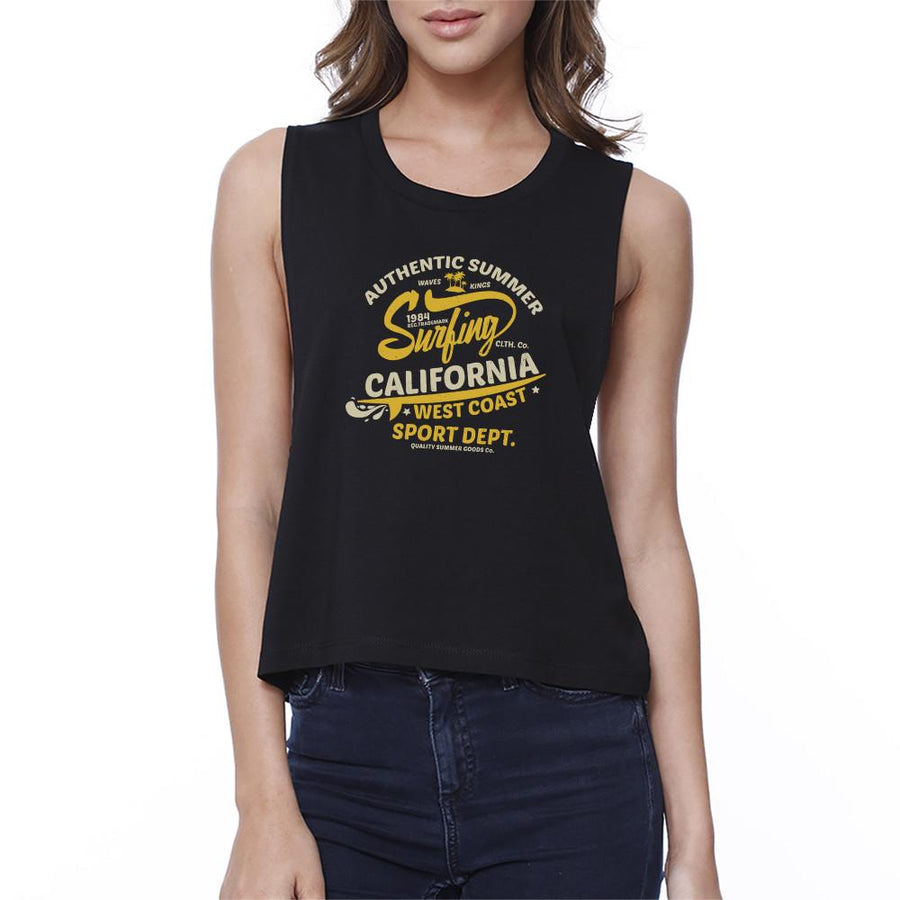 Authentic Summer Surfing California Womens Black Crop Top