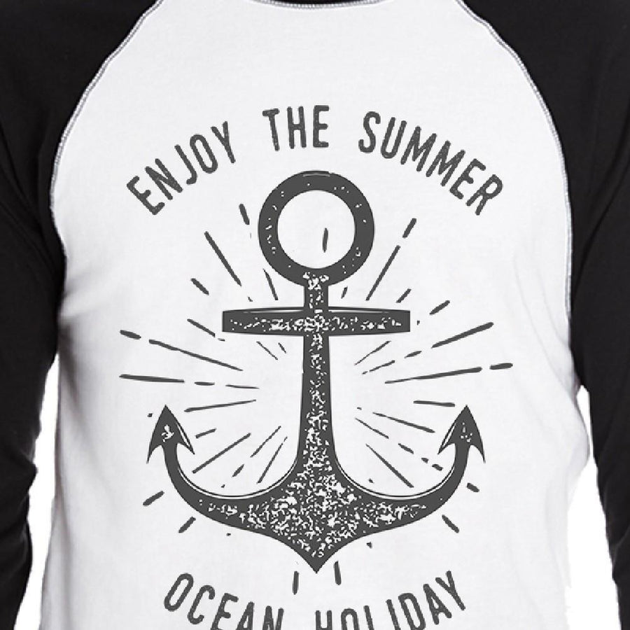 Enjoy The Summer Ocean Holiday Mens Black And White Baseball Shirt