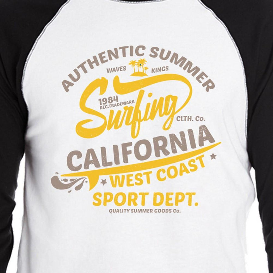 Authentic Summer Surfing California Mens Black And White Baseball Shirt