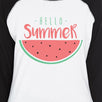 Hello Summer Watermelon Womens Black And White Baseball Shirt