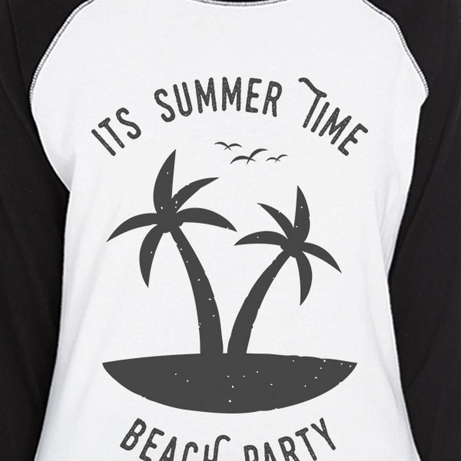 It's Summer Time Beach Party Womens Black And White Baseball Shirt