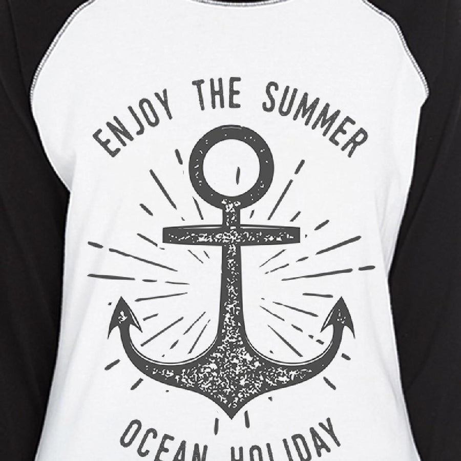 Enjoy The Summer Ocean Holiday Womens Black And White Baseball Shirt