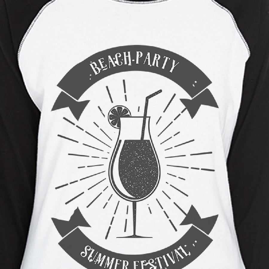 Beach Party Summer Festival Womens Black And White Baseball Shirt