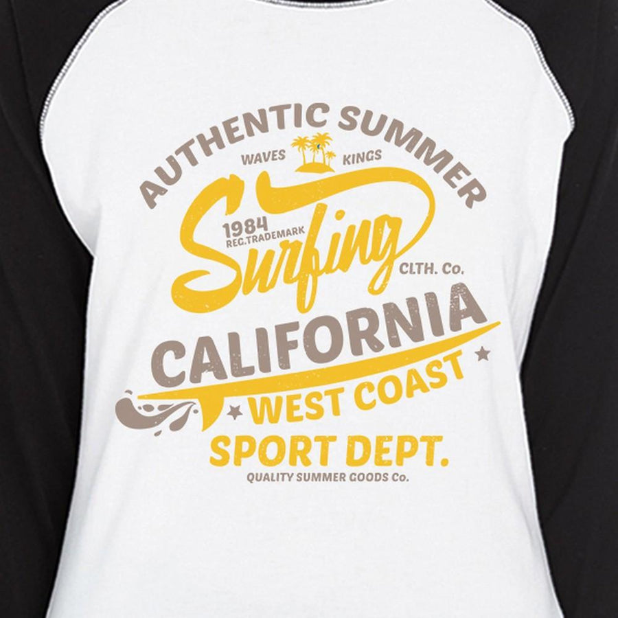 Authentic Summer Surfing California Womens Black And White Baseball Shirt