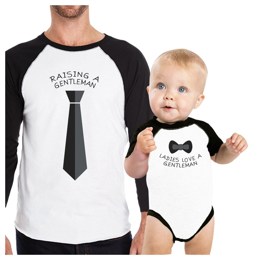 Raising A Gentleman Ladies Love A Gentleman Dad and Baby Matching Black And White Baseball Shirts