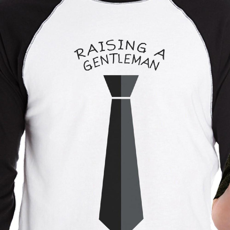 Raising A Gentleman Ladies Love A Gentleman Dad and Baby Matching Black And White Baseball Shirts