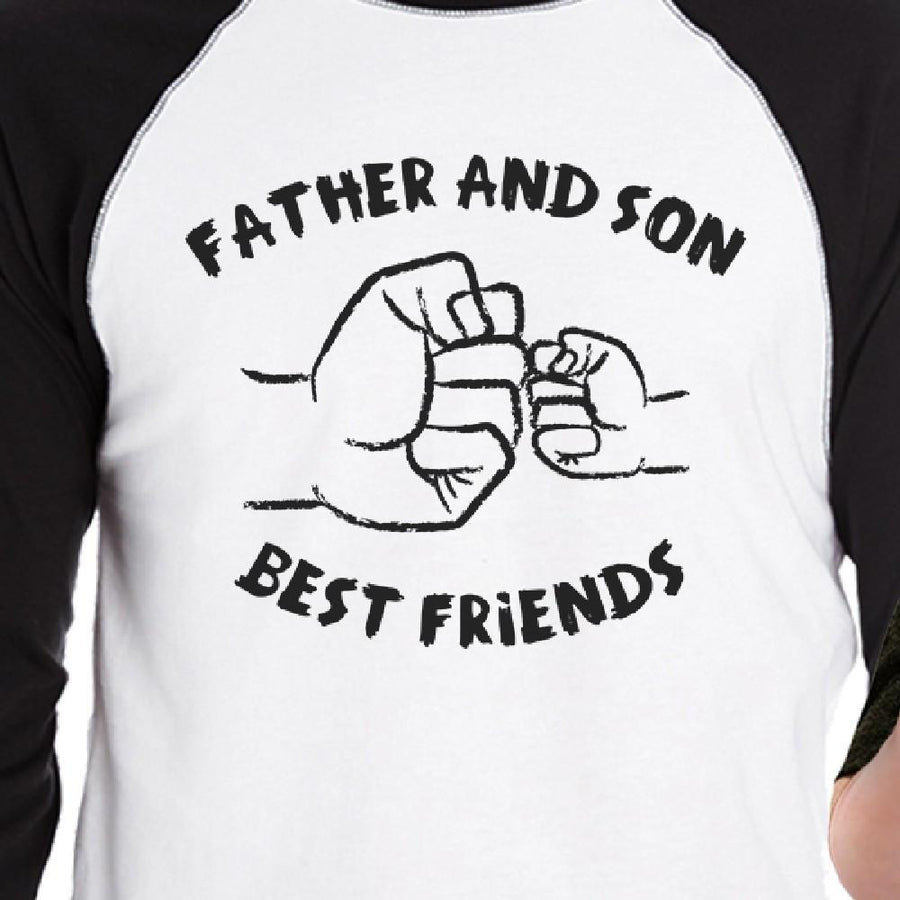 Father And Son Best Friends Fist Pound Dad and Baby Matching Black And White Baseball Shirts