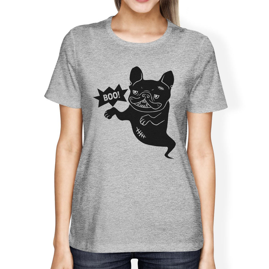 Boo French Bulldog Ghost Womens Grey Shirt