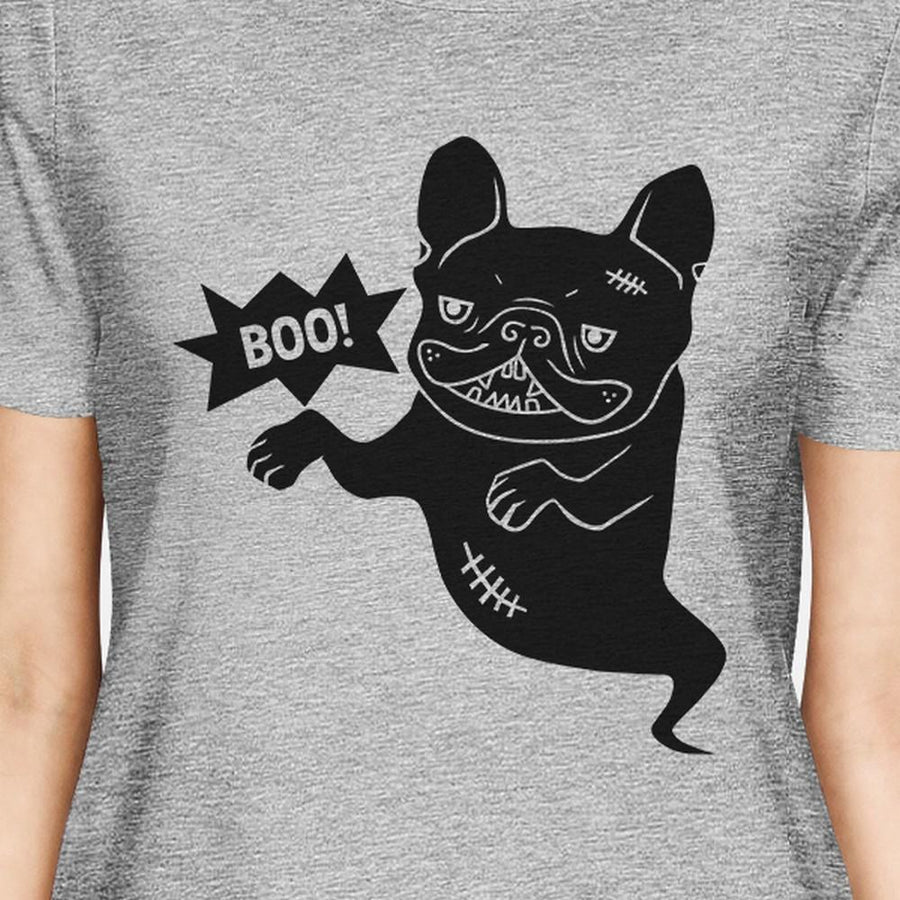 Boo French Bulldog Ghost Womens Grey Shirt