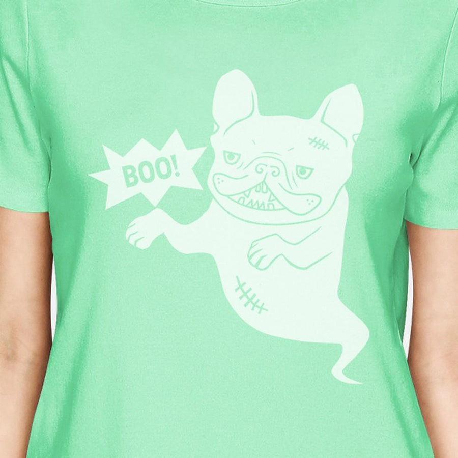 Boo French Bulldog Ghost Womens Mint Shirt