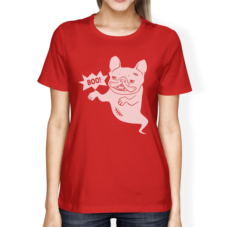 Boo French Bulldog Ghost Womens Red Shirt