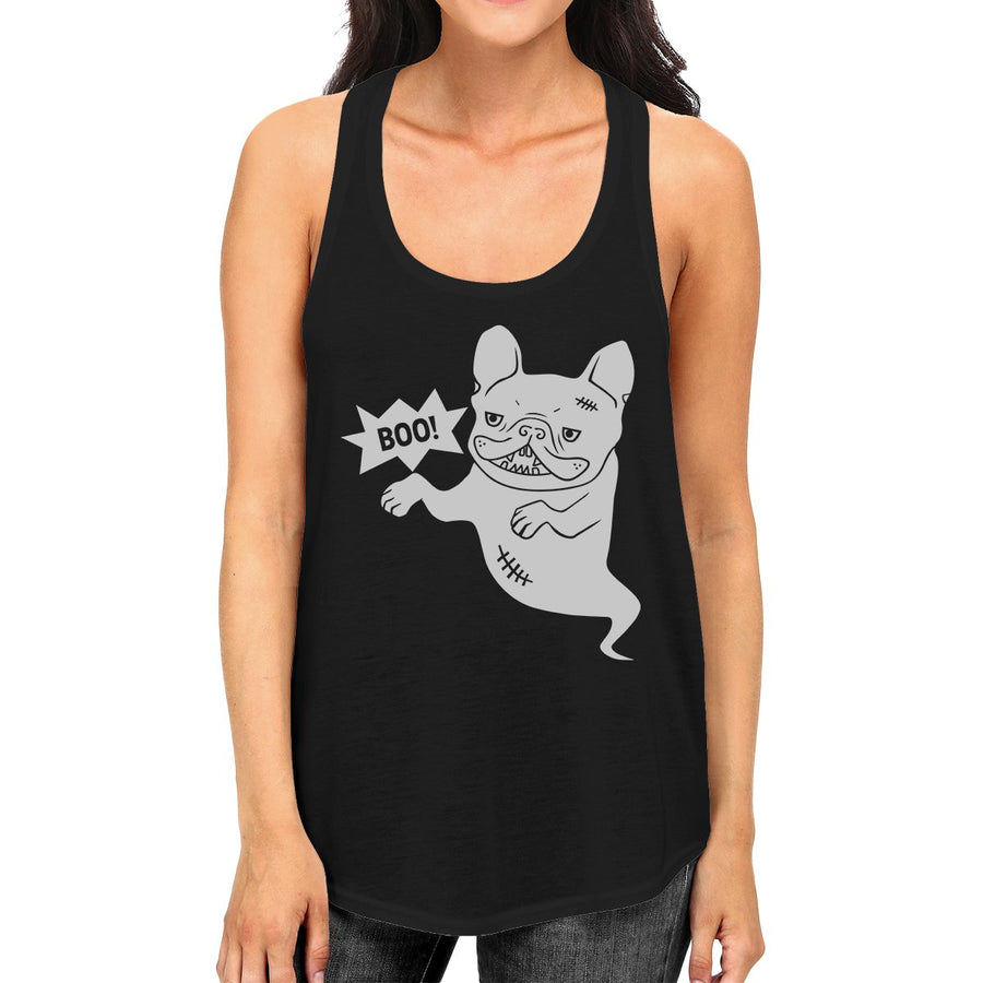 Boo French Bulldog Ghost Womens Black Tank Top