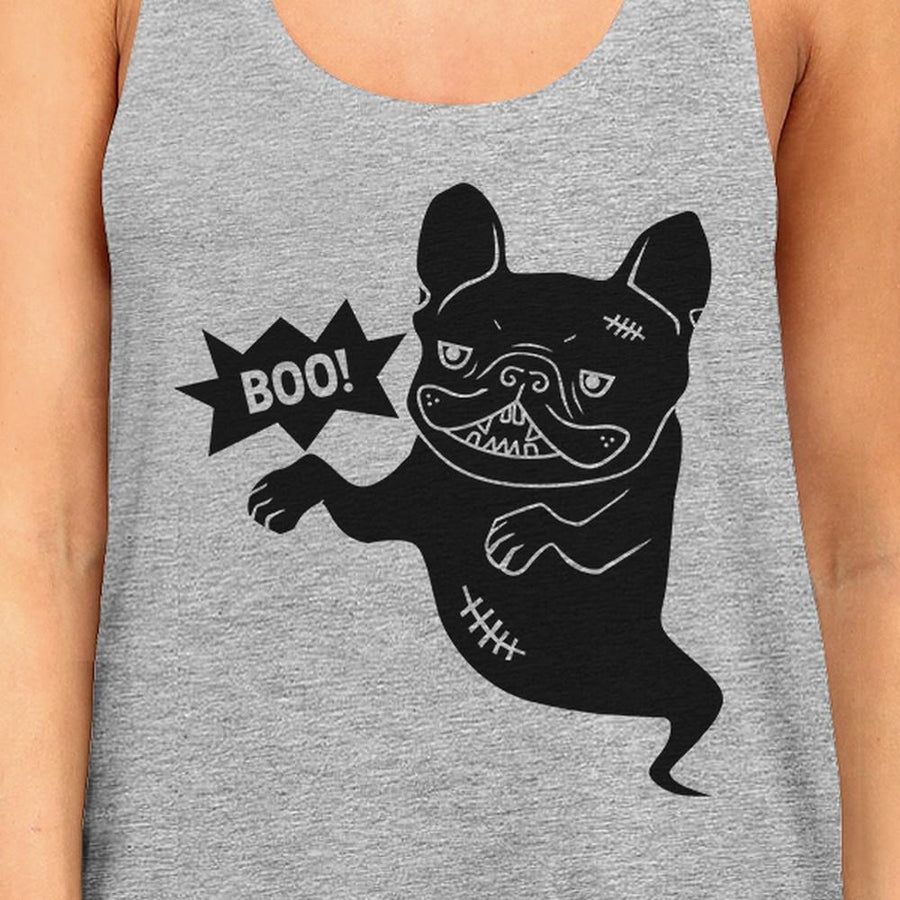 Boo French Bulldog Ghost Womens Grey Tank Top