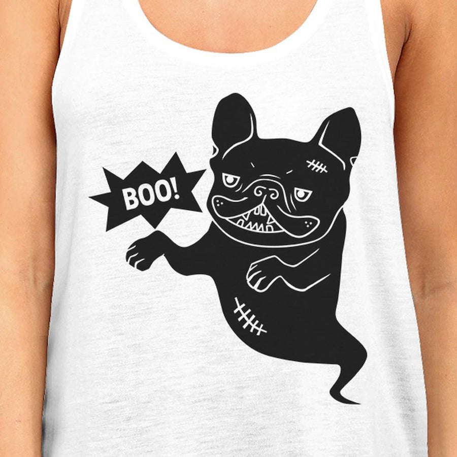 Boo French Bulldog Ghost Womens White Tank Top