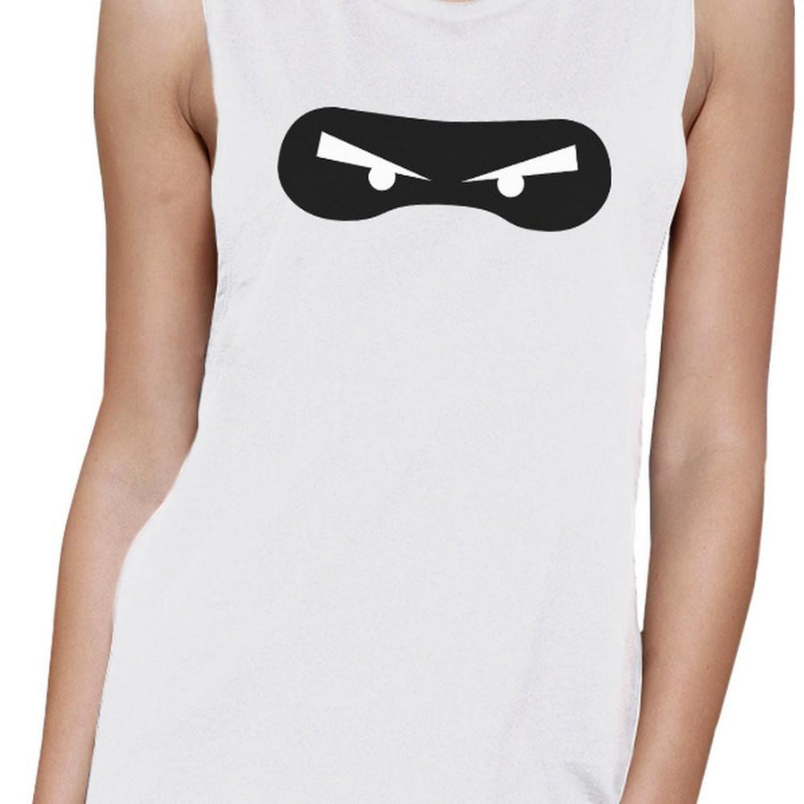 Ninja Eyes Womens White Muscle Top