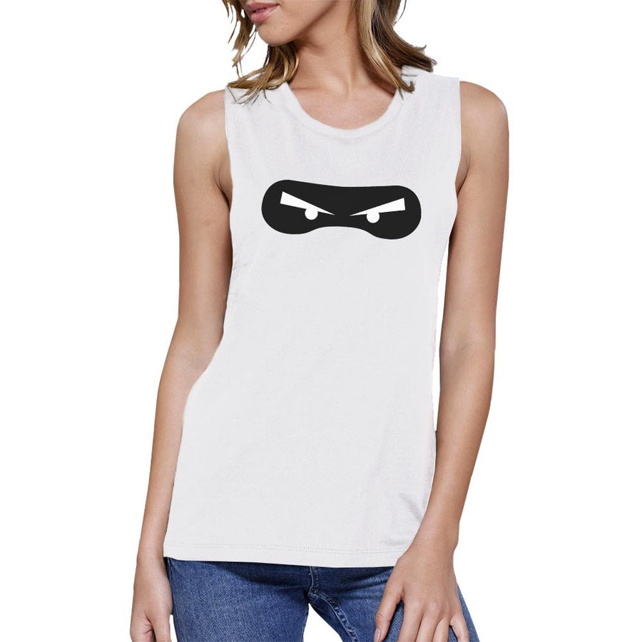 Ninja Eyes Womens White Muscle Top