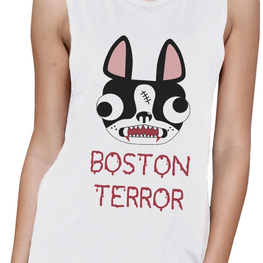 Boston Terror Terrier Womens White Muscle Top