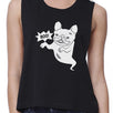 Boo French Bulldog Ghost Womens Black Crop Top