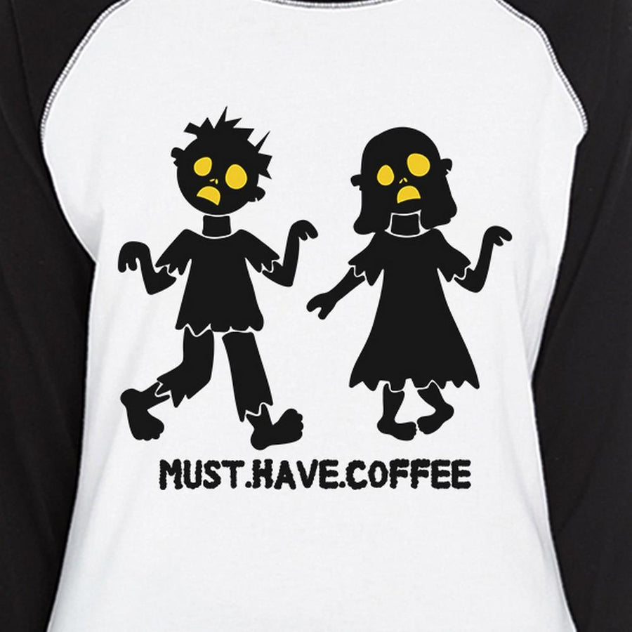 Must Have Coffee Zombies Womens Black And White BaseBall Shirt