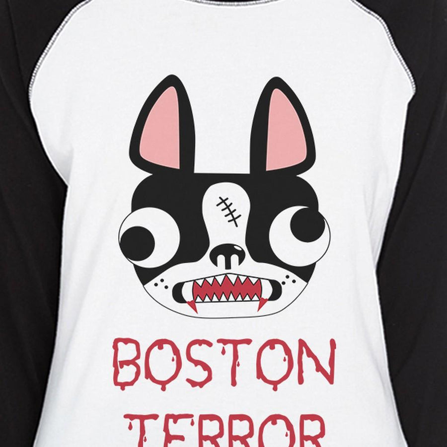 Boston Terror Terrier Womens Black And White BaseBall Shirt