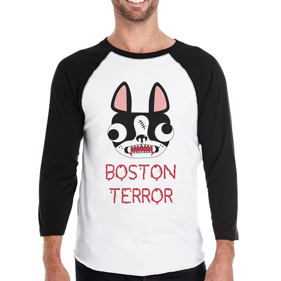 Boston Terror Terrier Mens Black And White BaseBall Shirt