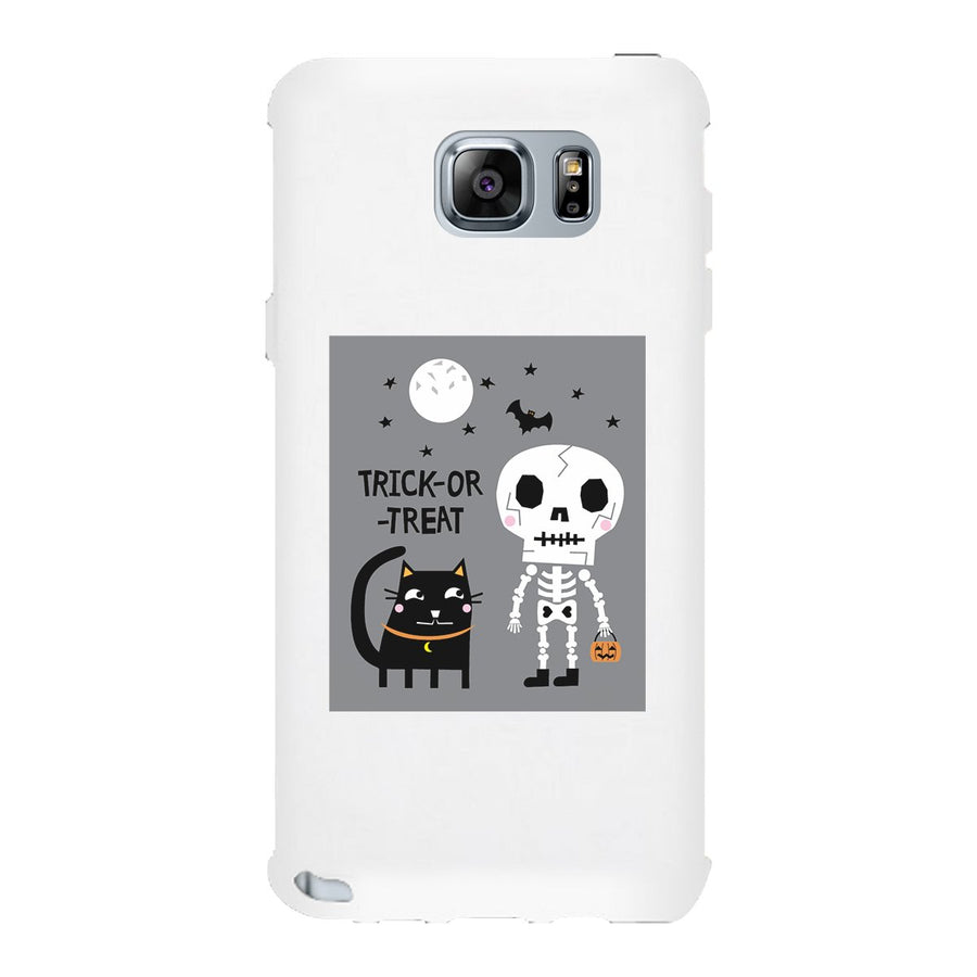 Trick-Or-Treat Skeleton Black Cat White Phone Case